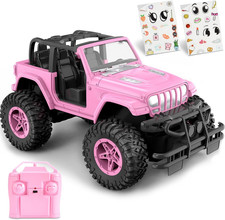 RC Cars with DIY Sticker, Pink Remote Control Car for Girls, 2.4Ghz Jeep RC