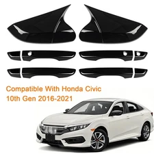 2PCS Side Mirror Covers+Door Handle Covers For Honda Civic 2016-2021 RearView