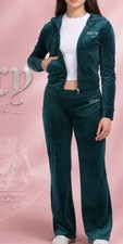 NWT JUICY COUTURE Size L Velour Bling Tracksuit Hoodie Pants Set Evergreen