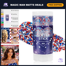 Patriotic Red White Blue Body Glitter Stick - 4th of July Face Hair Makeup, Spar