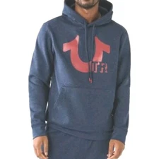 True Relgion Horseshoe Logo Hoodie Men Sz Small Dark Heather Blue Pullover 