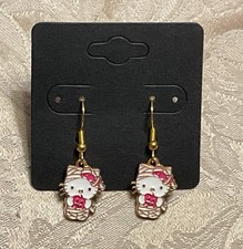 Hello Kitty Mummy Charm Gold Drop Dangle Halloween Fashion Fun Boho Earrings