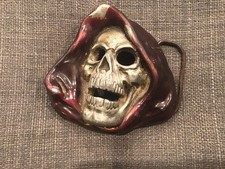 VTG 1996 Great American Products Pewter Belt Buckle 3D Hooded Skull GRIM REAPER