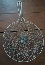 Vtg Collapsible Wire Mesh Egg Basket Fruit Steamer Strainer Handle 14"