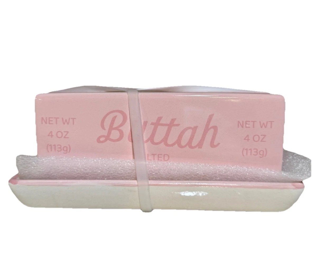 Potter’s Studio | Butter Dish | Pink | Ceramic “BUTTAH” Salted 4 oz NEW