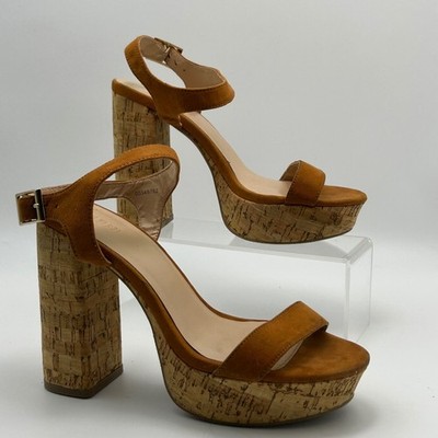 Forever 21 Platform Sandals Womens 7.5 Brown Cork Block Heel Boho 70s Style