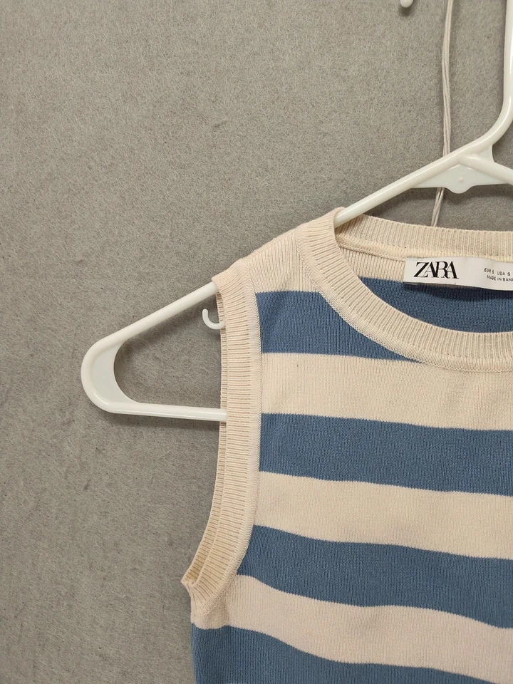 Suéter sin mangas Zara para mujer pequeño a rayas tejido suéter de verano Foto 2 de 4