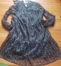 NWT Ann Taylor LOFT Puffed Sleeve Navy Blue Floral Medium Neck Dress