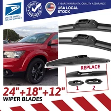 For Dodge Journey 2009-23 Front + Rear Windshield Wiper Blade Set of 24"/18"/12"