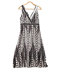 Vintage BROWN SUGAR Womens Dress Size 10 Brown White Sleeveless A-line Midi