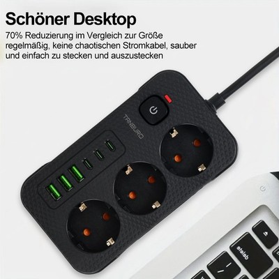 Steckdosenleiste mit USB-C Mehrfachsteckdose Steckdose Mehrfachstecker 3 fach