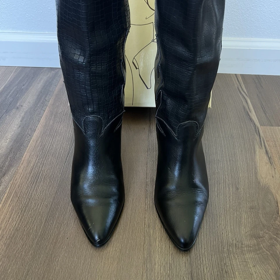 Botas de tacón occidental de cuero negro Mister Shoes de Markon vintage talla 8B Foto 3 de 4