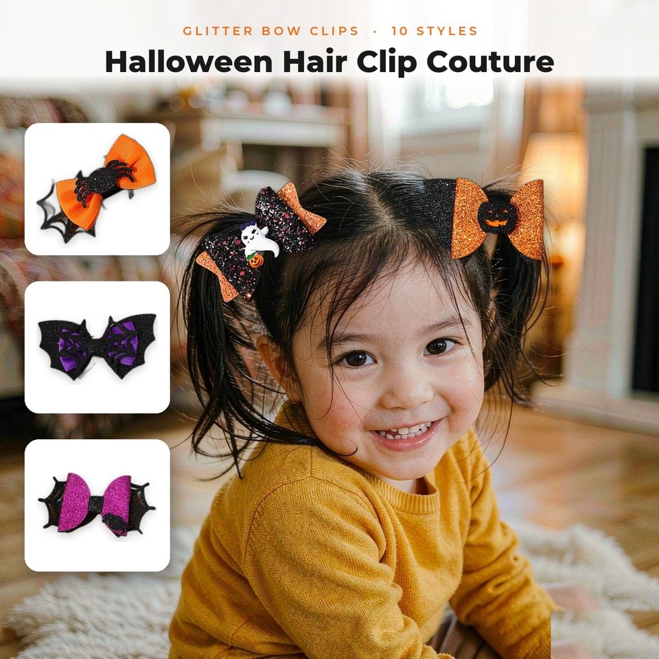 Halloween Pumpkin Ghost Spider Hair Bows Girls Sequin Clips