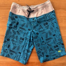 REI Boys Swim Trunks Size M 10-12 Blue Graphic Print Elastic Waist Board Shorts