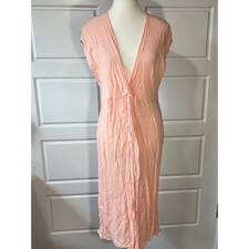 Kona Sol Womens Peach Midi Cover Up Dress Sleeveless Plunge Neck Twist Front L