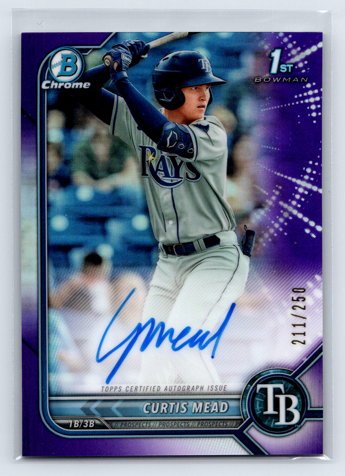 Curtis Mead 1st 2022 Bowman Chrome Purple Refractor Auto /250 Tampa Bay Rays