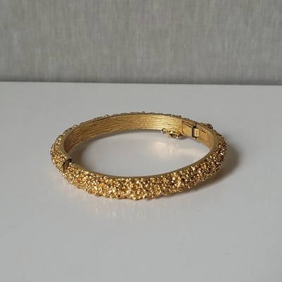 Vintage Crown Trifari Textured Gold Bangle Bracelet