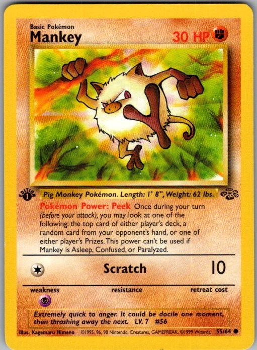 JUNGLE MANKEY 55/64 C POKEMON 1ST EDITION MP