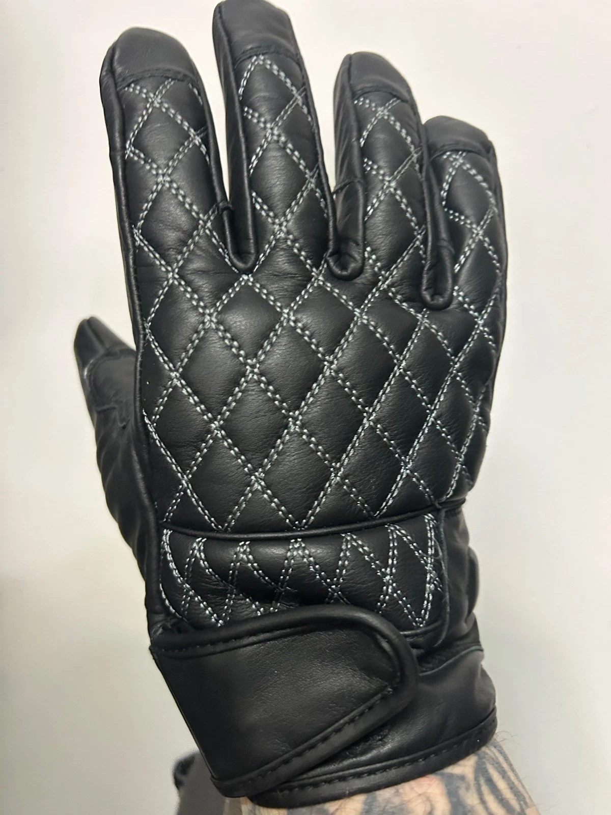 Men's Leather Gloves with Grey Diamond Stitching 8423.18 Size 3XL