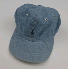 Vintage 90s Polo Ralph Lauren Chambray Denim Hat Cap RL Pony Sport Made In USA