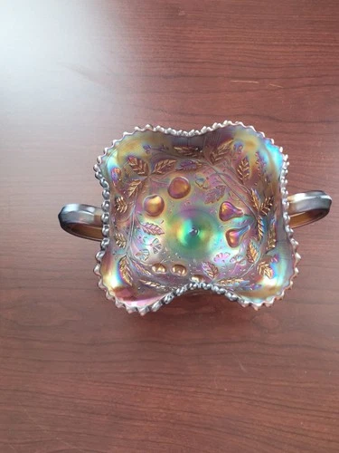 Pretty Lavender Northwood Carnival Glass Fruits & Flowers Bonbon