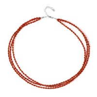 Cavill Karneol Halskette 925 Silber Rhodiniert 55,3Ct Rot Dreireihig