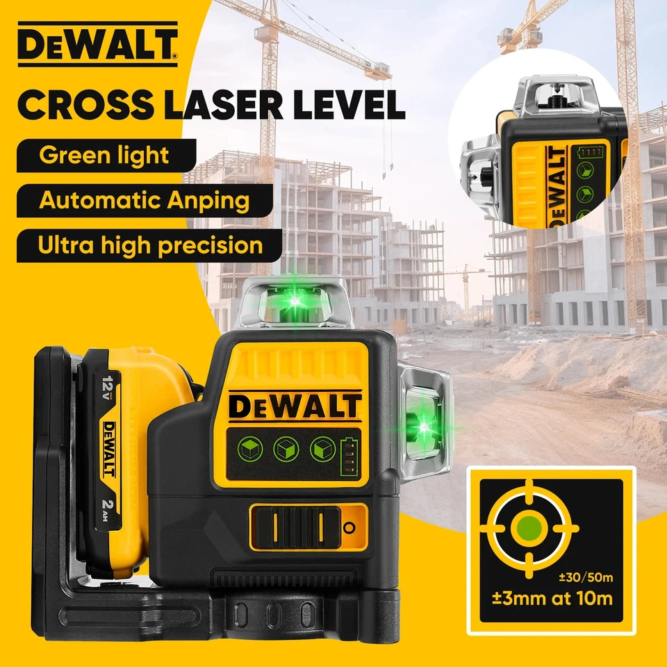 DeWalt DW089LG 12V Green Line 3 x 360 Laser Level Laser Tool rechargeabl battery - Image 4 of 4