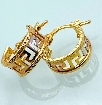 12 mm Creolen 750 Gelbgold 18 KT *rund und breit* mit *MÄANDER* Muster👍 WOW - Bild 1 von 4