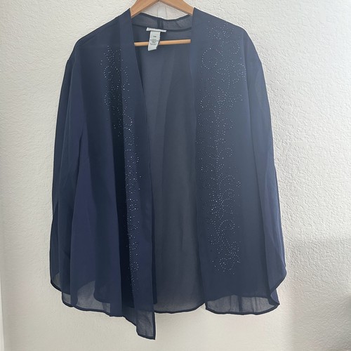 Catherines Jacke Strickjacke vorne offen 24 W dunkelblau verziert transparent reif - Bild 1 von 10