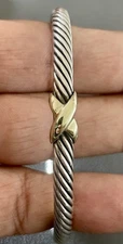 David Yurman sterling silver & 14KT Yellow Gold X Bracelet. (H53)