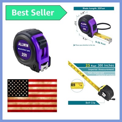 Tape Measure 25 Ft - Metal Retractable Tape Measure with Fractions, Easy Read...