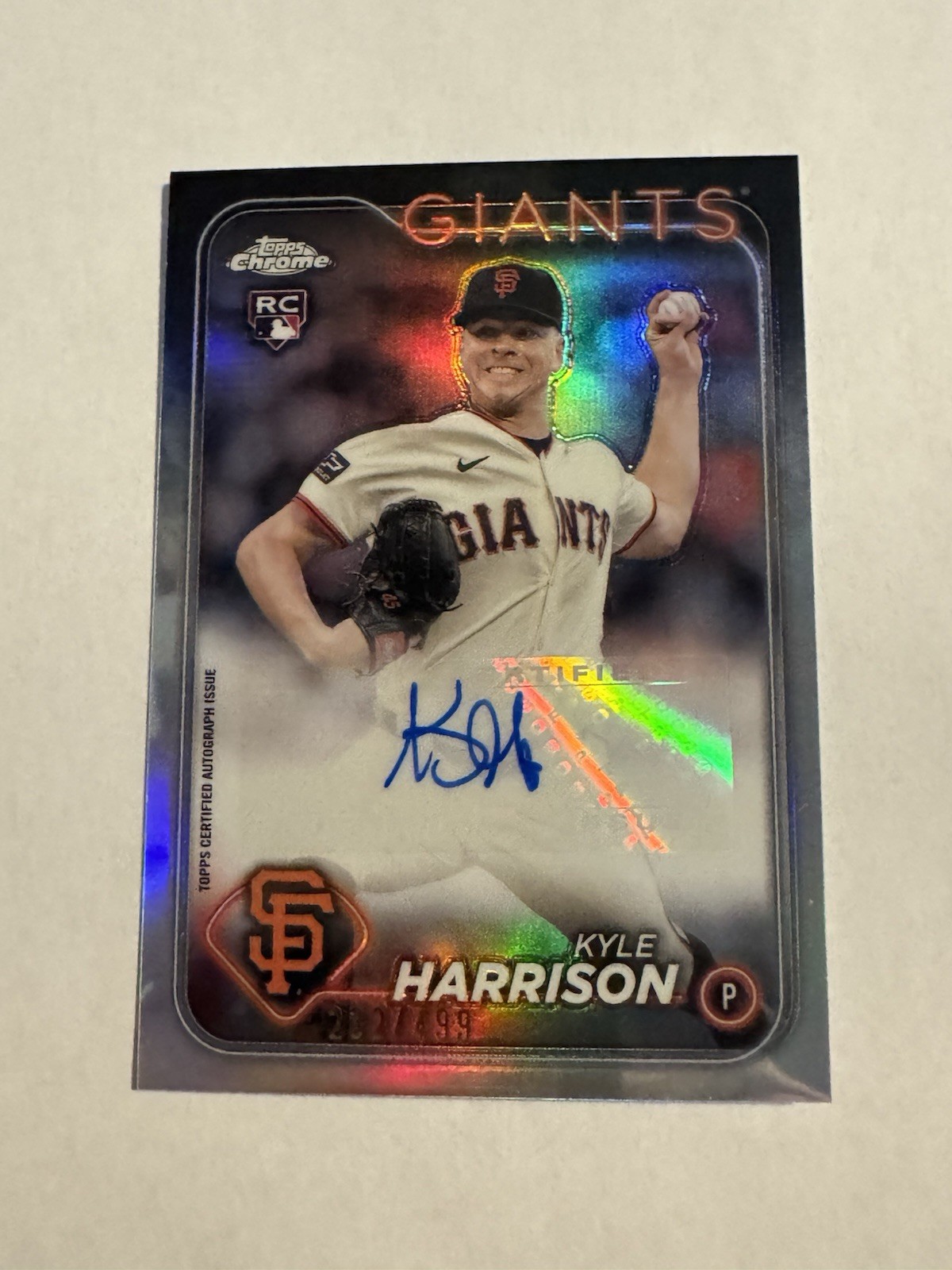 2024 Topps Chrome Rookie Autograph Kyle Harrison RA-KH Refractor /499 Auto RC SP