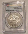 2021 MORGAN DOLLAR PCGS MS70 FIRST DAY OF ISSUE. FLAG LABEL