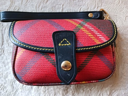 Dooney and Bourke rot & schwarz Schottenkaro Kalbsleder Clutch Tasche Geldbörse mit Riemen - Bild 2 von 10