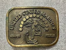 Vtg USMC Marine Corps Solid Brass Belt Buckle Semper Fi Eagle Anchor Heavy 3.5oz