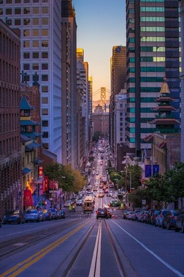 San Francisco California Street mit Bay Bridge | Poster Druck | Großstadt Poster