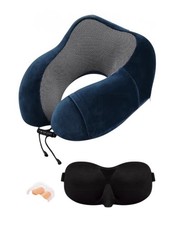 Memory Foam Neck Travel Pillow with Eye Mask And Earplugs, Navy