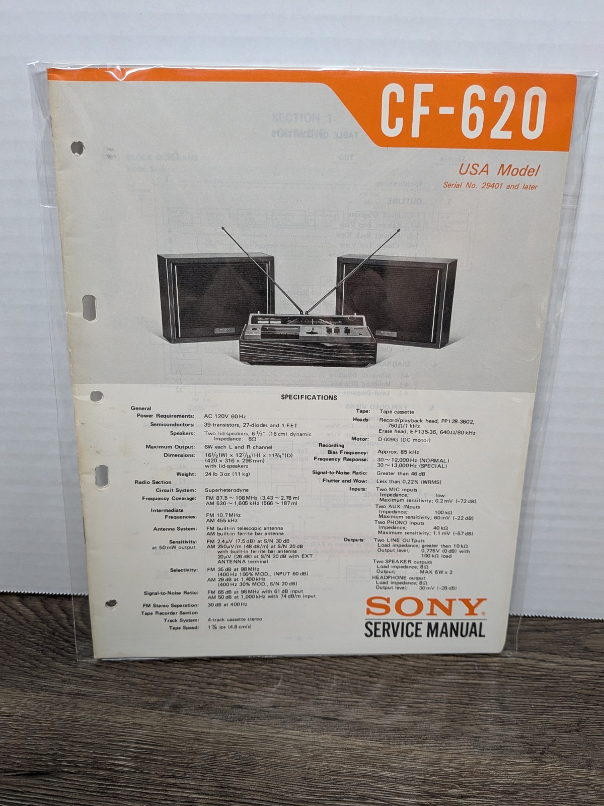 Sony CF-620 Cassette Service Manual Genuine Original Paperwork Repair 