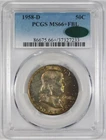 1958-D 50c Franklin Half Dollar Silver PCGS MS66+ CAC FBL **Full Bell Lines**