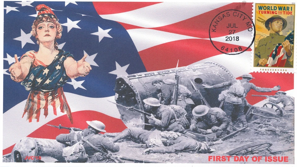 JVC CACHETS - 2018 WORLD WAR I WWI  ISSUE FIRST DAY COVER FDC SET OF 3 MILITARY - Image 3 of 4