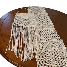 Vintage Macrame Wall Hanging and Table Runner Fringed Boho 60s 70s Home Decor