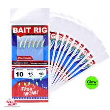 10pks Size 10 Fish WOW!® Premium Glow Sabiki Bait Rig Fish skin Lure Gold 6 hook
