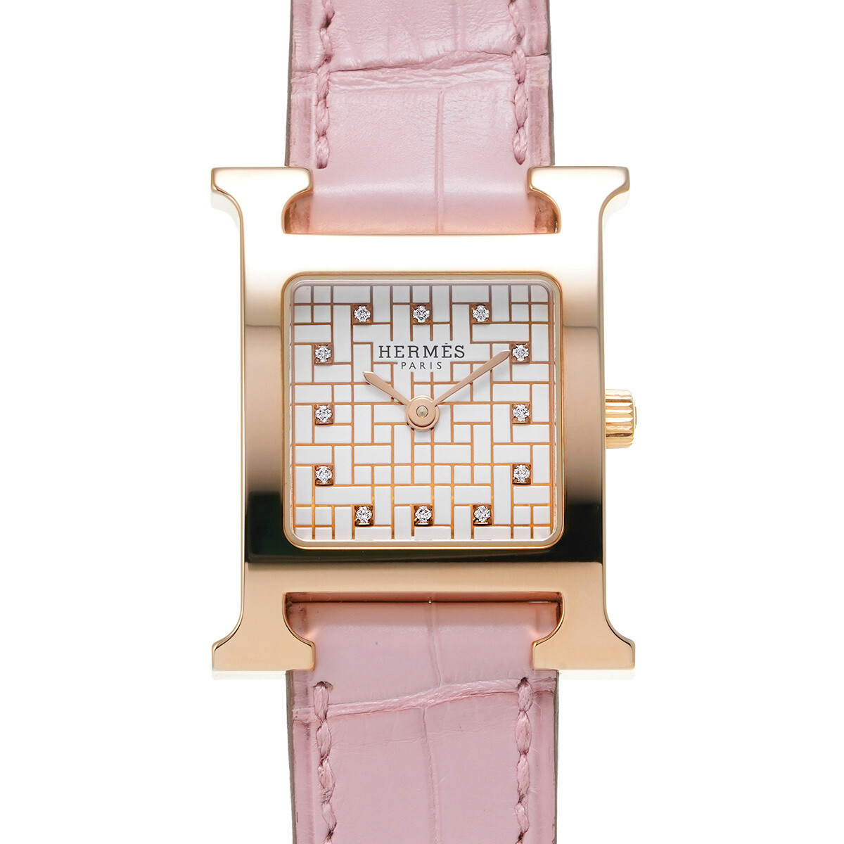 AUTH HERMES H WATCH MINI 21MM 12P DIAMOND QUARTZ GP WHITE AUTH HERMES H WATCH MINI 21MM 12P DIAMOND QUARTZ GP WHITE