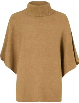 Monsoon Accessorize Oatmeal Brown Poncho One Size Bnwt Roll Neck 