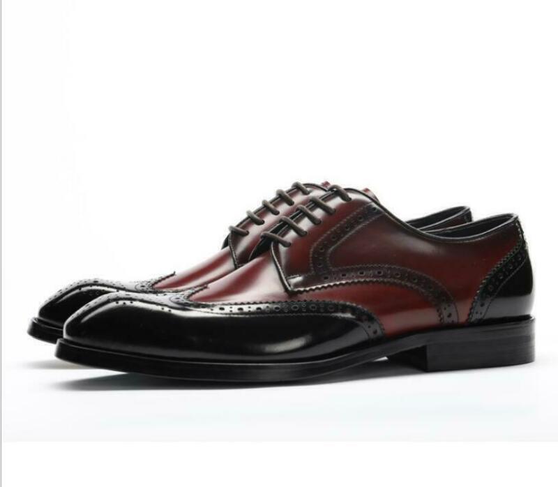 Zapatos Oxford de vestir con brogue de retazos para hombre de cuero con cordones punta talla
