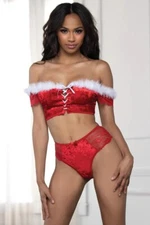 Seven Til Midnight Two Piece Santa Off Shoulder Bra & Panty Set, Size S