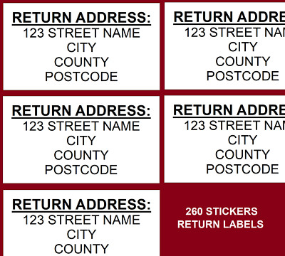 Personalized Self-Adhesive Return Address Labels - 260 Custom Stickers, UK Made