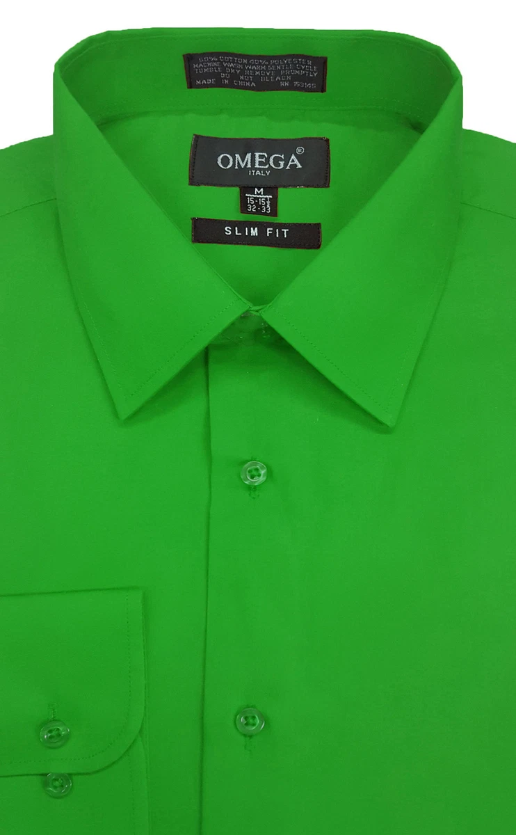 Green Slim Solid Dress Shirts for Men for sale | eBay
