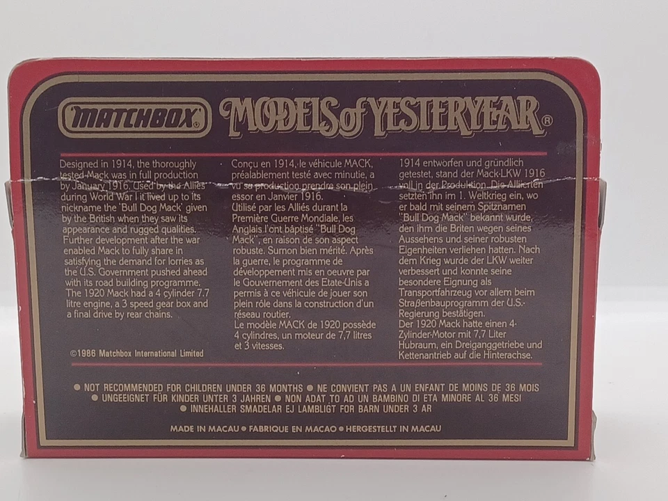 1920 MODEL AC MACK ICE CREAM MATCHBOX MODELS OF YESTERYEAR Y30 MACAU OVP BOX - Bild 4 von 4