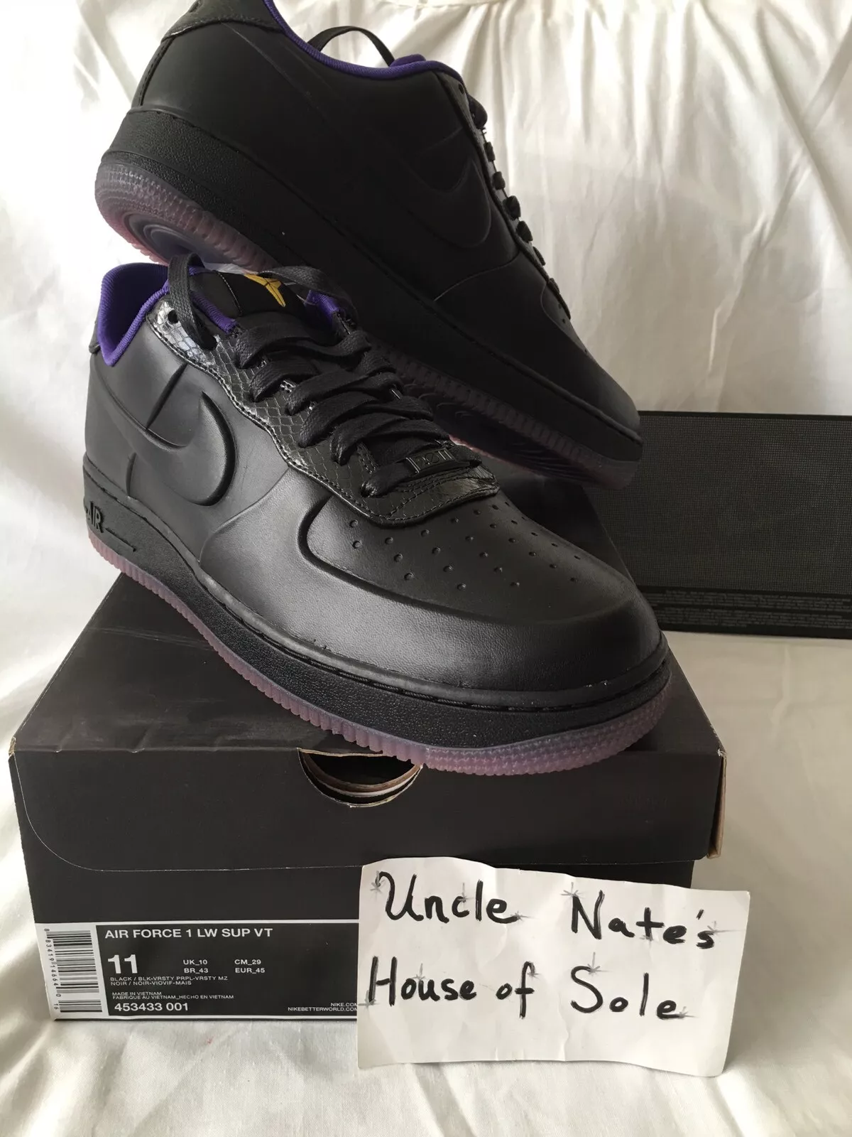 *VENTE* Nike Kobe Air Force 1 Low Supreme 2011 Lakers Noir Mamba OG, Taille 11, DS